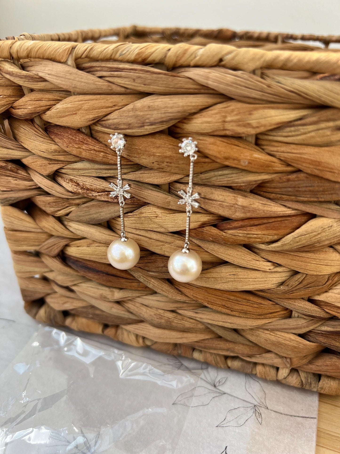Floral CZ Freshwater Pearl Earrings – Bridal Sterling Silver
