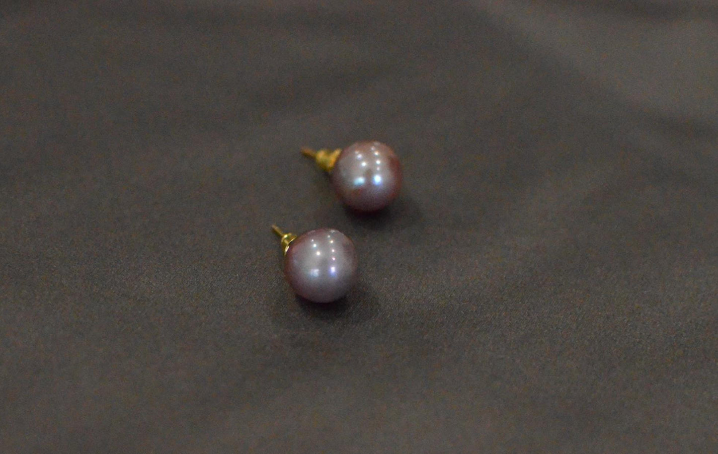 Round Freshwater purple pink Pearl Stud Earrings