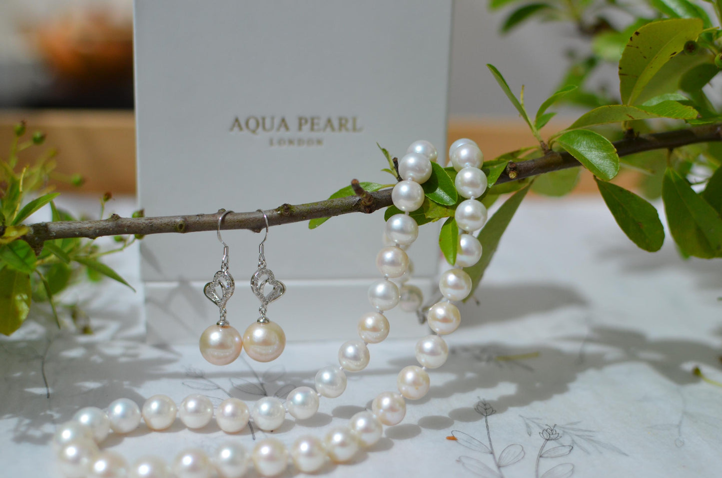 Freshwater Pearl Necklace and Sterling Silver Heart Earrings Set