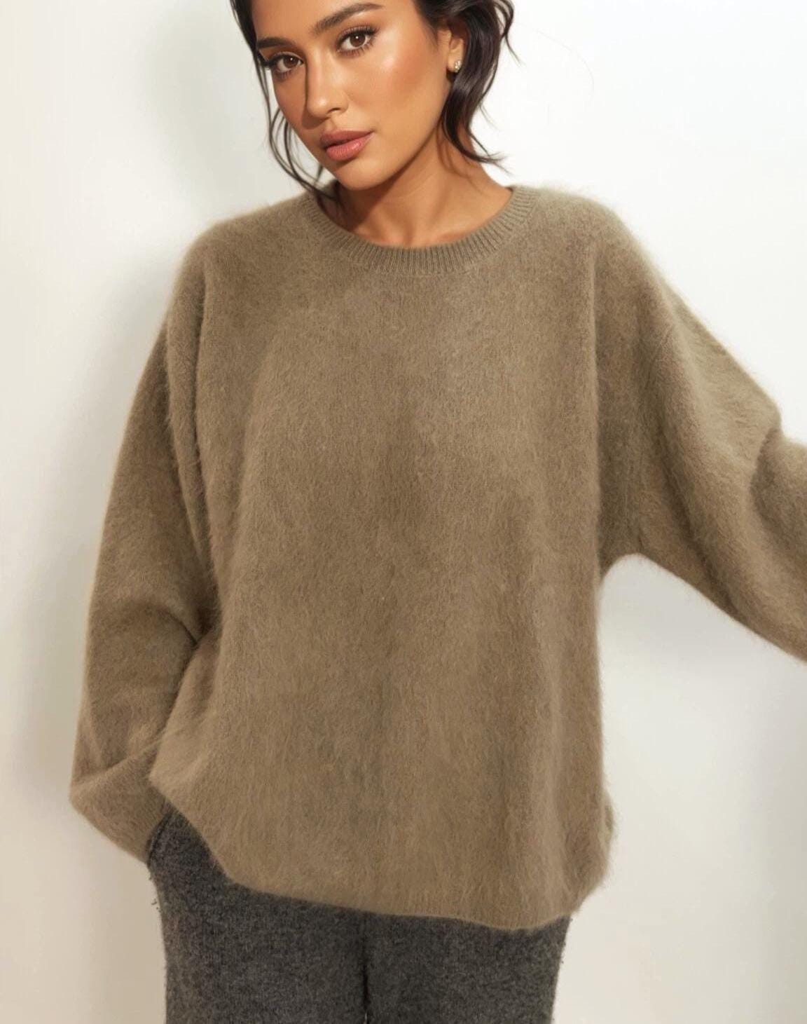Brushed Cashmere & Wool Blend Fuzzy Sweater