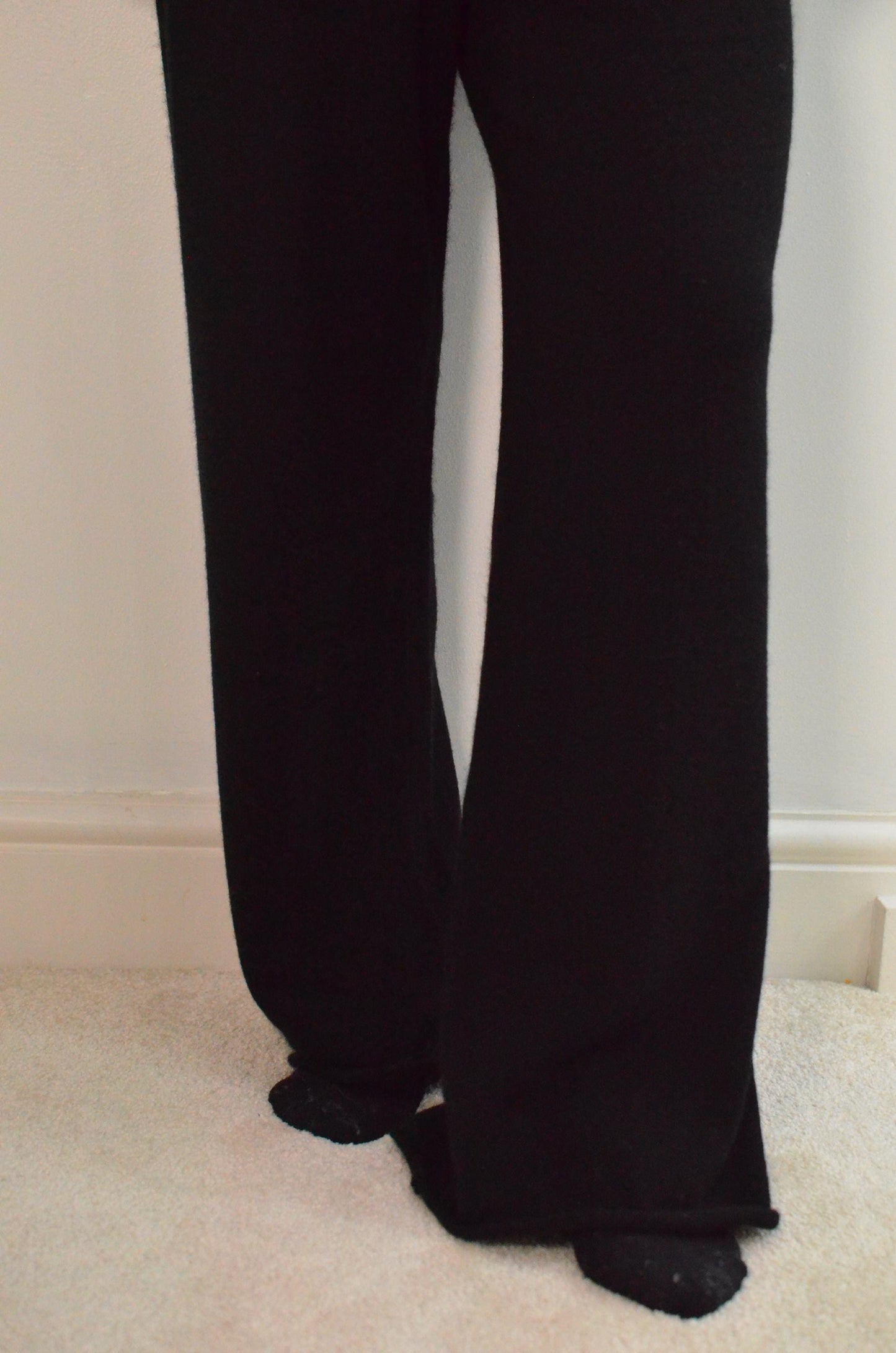 Cashmere Wool Blend Trousers: Beige Wide Leg Loungewear