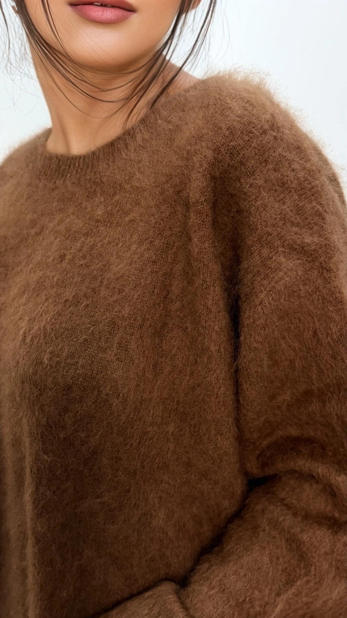 Brushed Cashmere & Wool Blend Fuzzy Sweater light white color