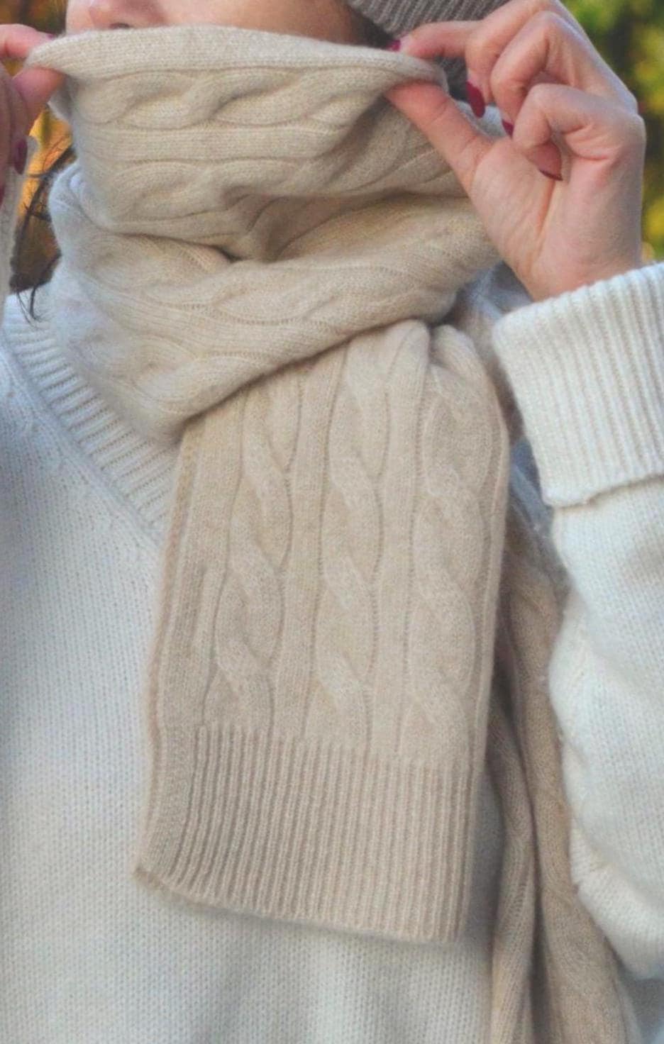 Cable Knit 100% Cashmere Scarf with gift box - Extra Soft Warm Winter Shawl