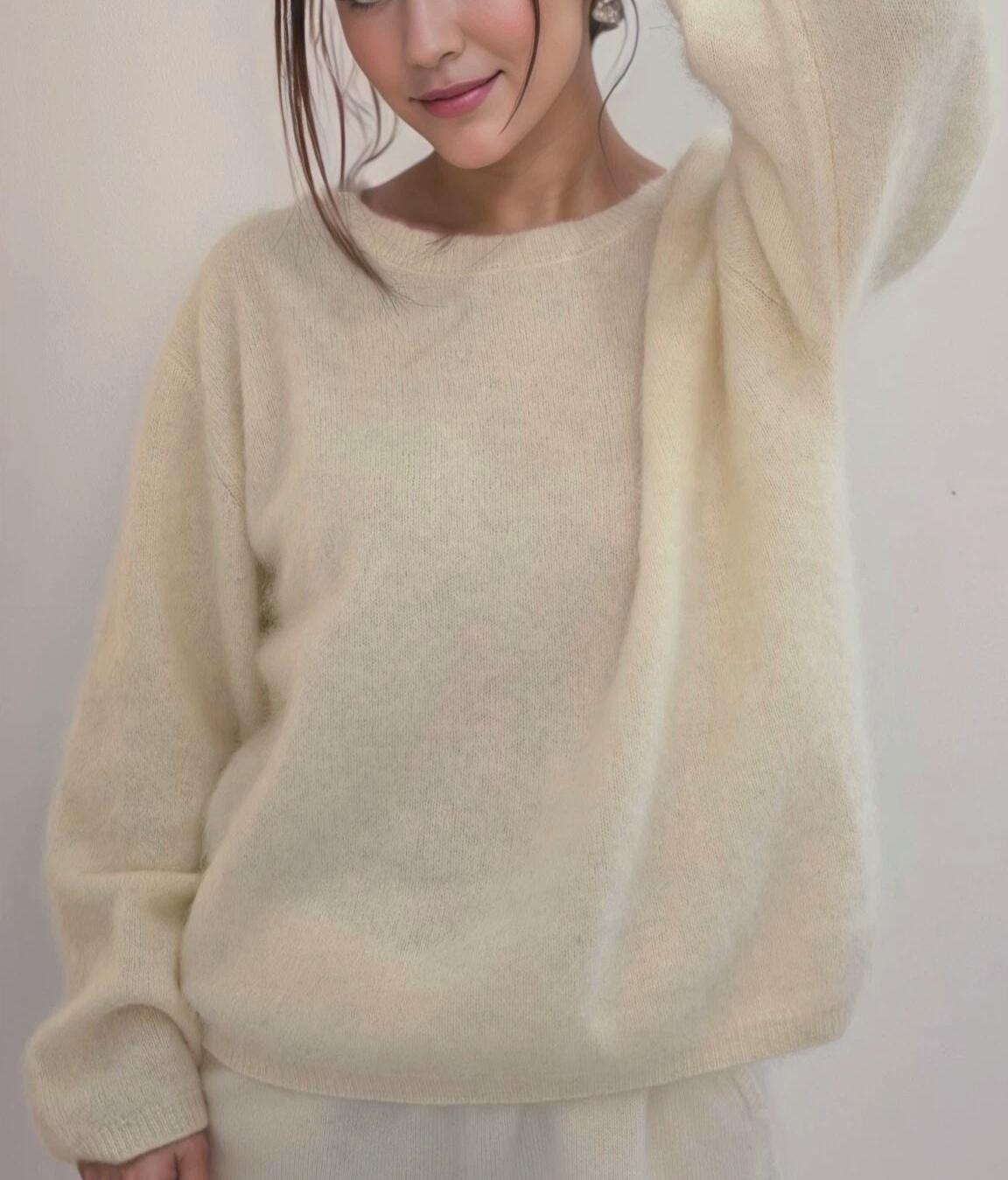 Brushed Cashmere & Wool Blend Fuzzy Sweater – light Chocolate Brown