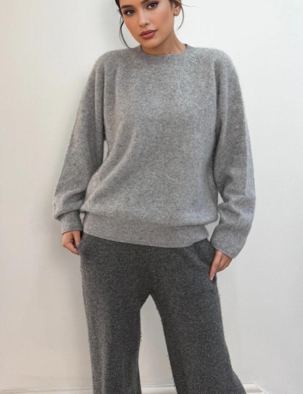 Brushed Cashmere Wool Crew neck sweater Dark Brown