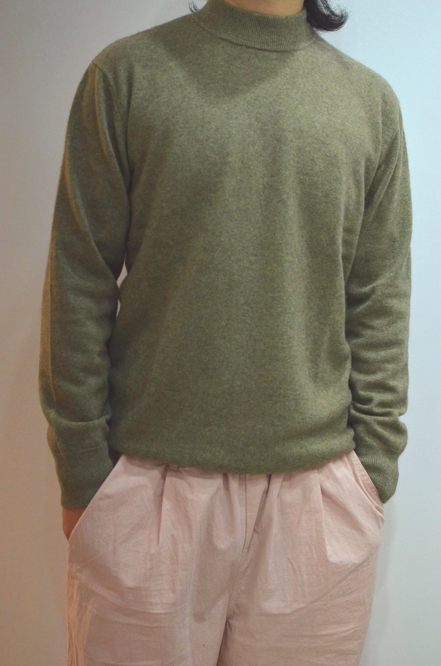Men's Cashmere Wool Blend High Neck Sweater - Olive Green