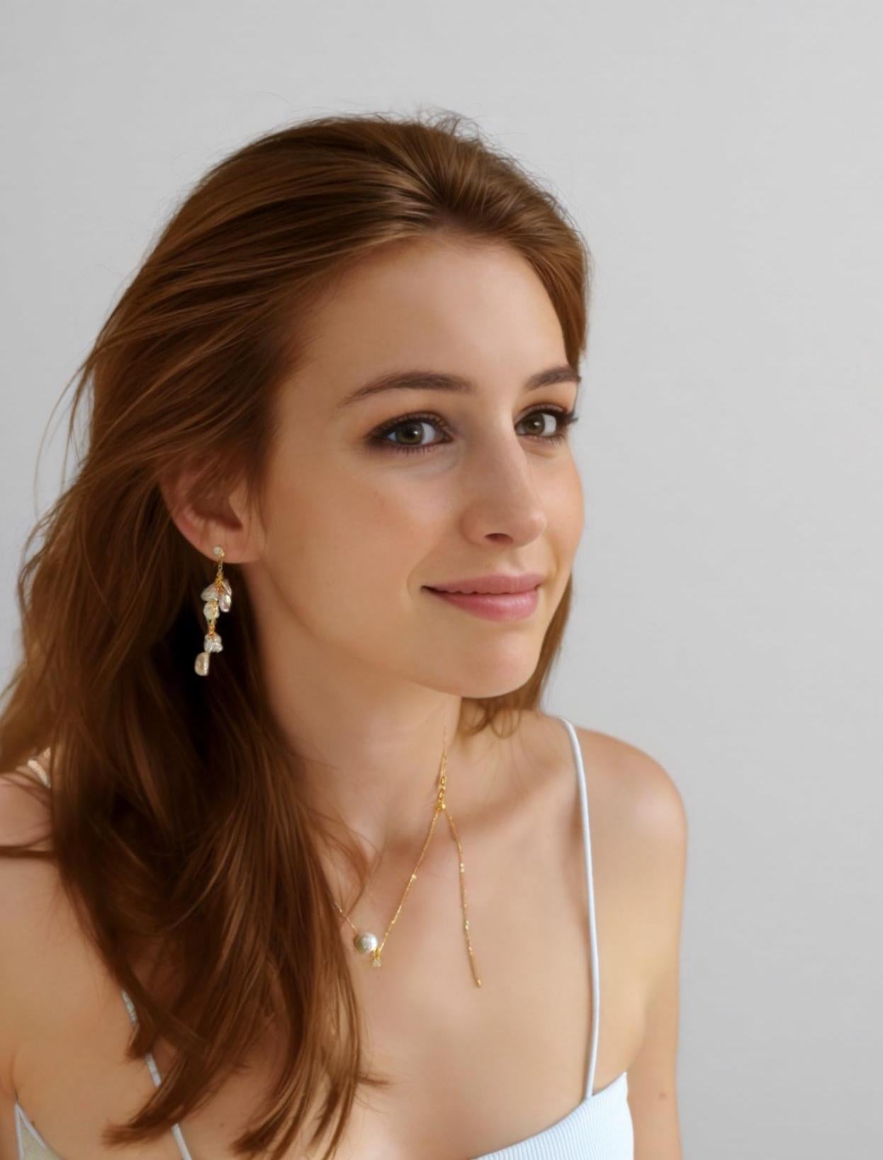 Baroque Pearl Drop Earrings with Gold Chain & Pearl Stud
