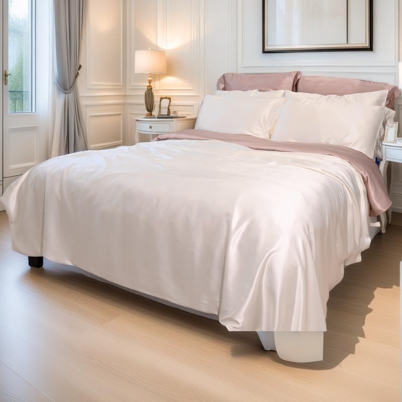 4 pieces Mulberry Silk Bedding 19 Momme : Fitted Sheet & Duvet, 2pillowcase