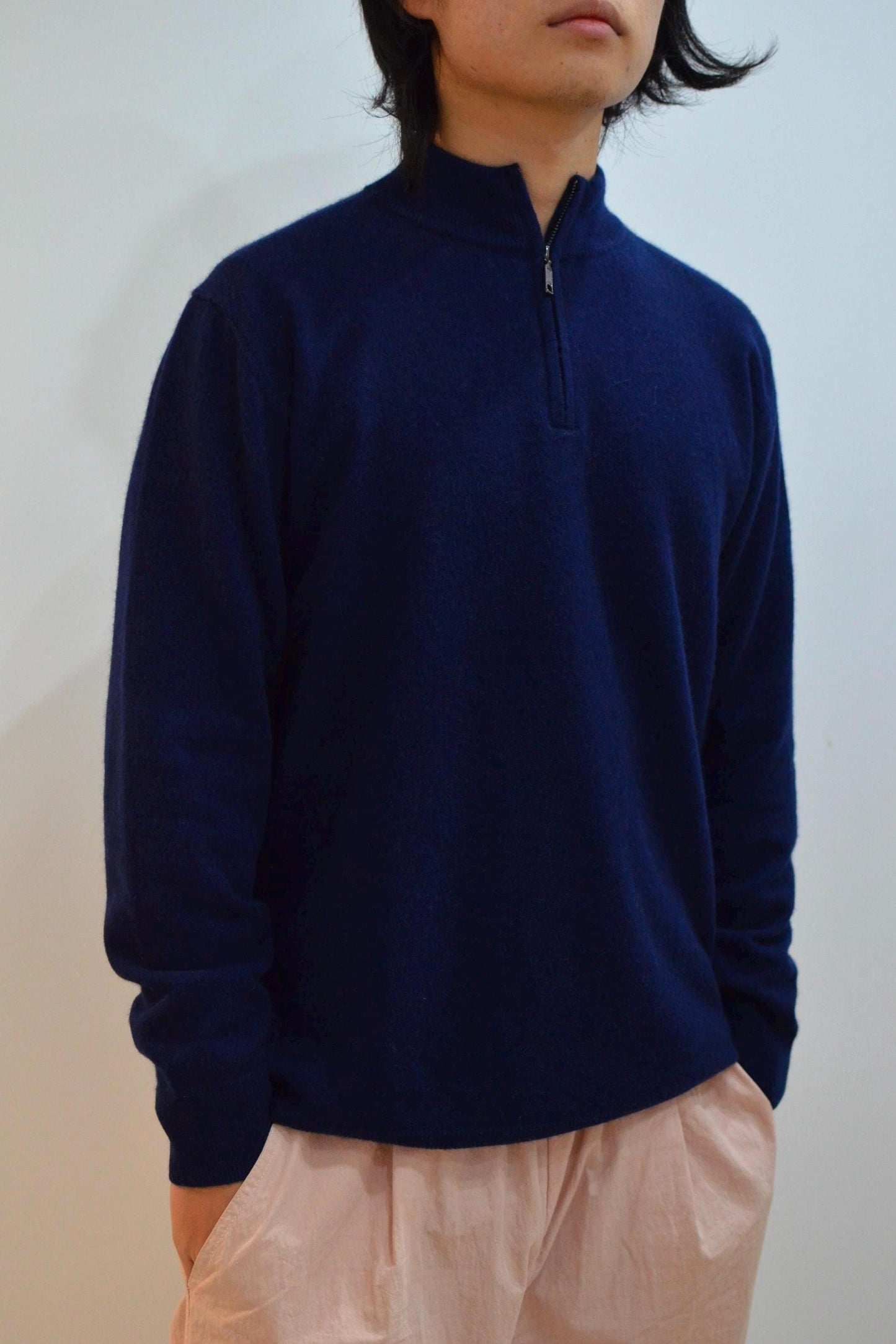 Men's Cashmere Wool Blend Sweater: Zipper Collar Jumper