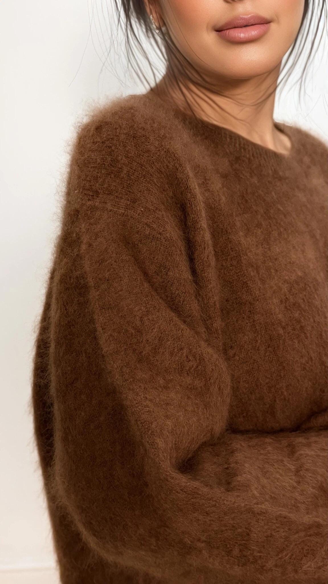 Brushed Cashmere & Wool Blend Fuzzy Sweater