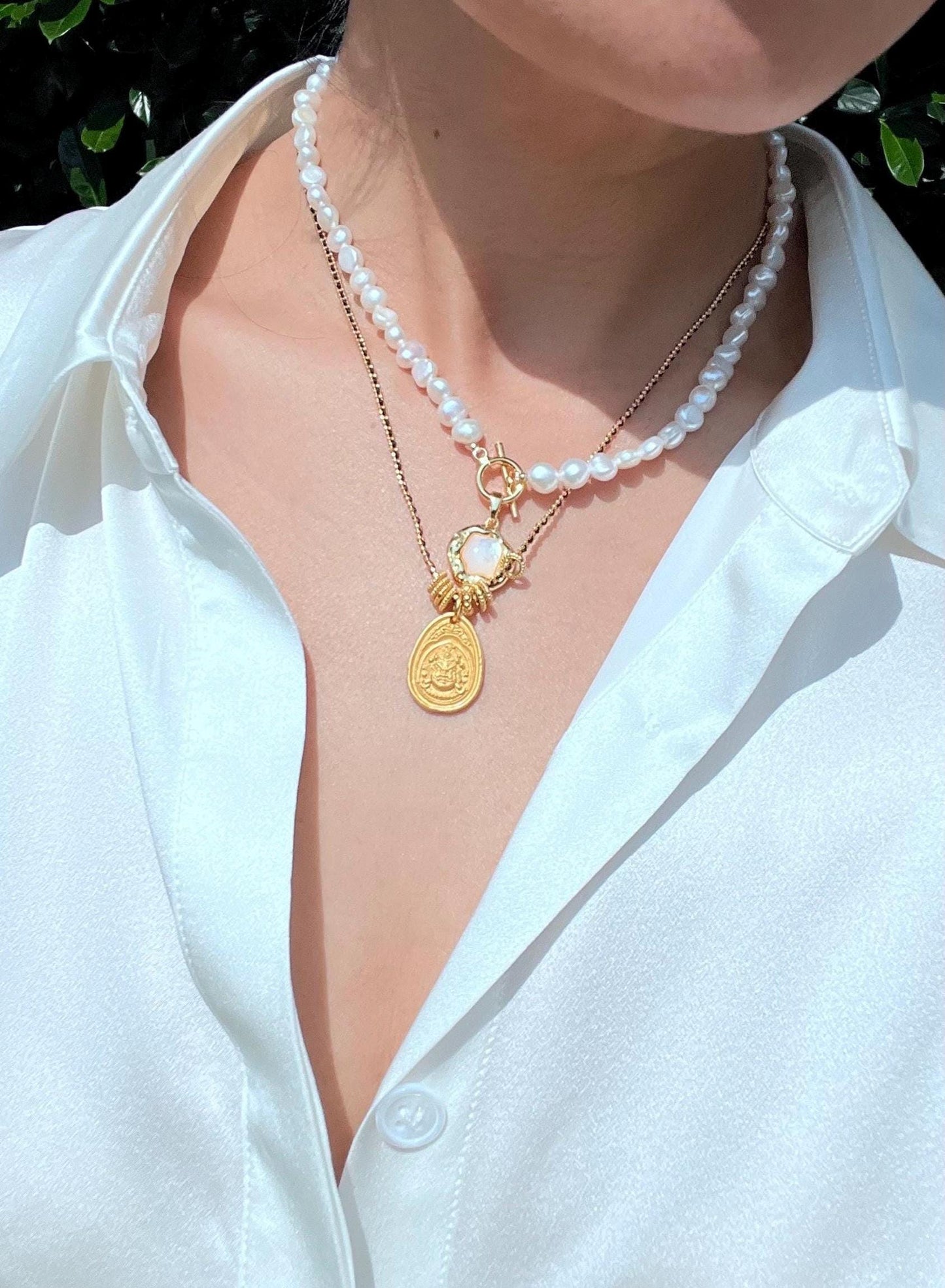 Three Elegant Layered Adjustable Necklace Set, can wear individually.