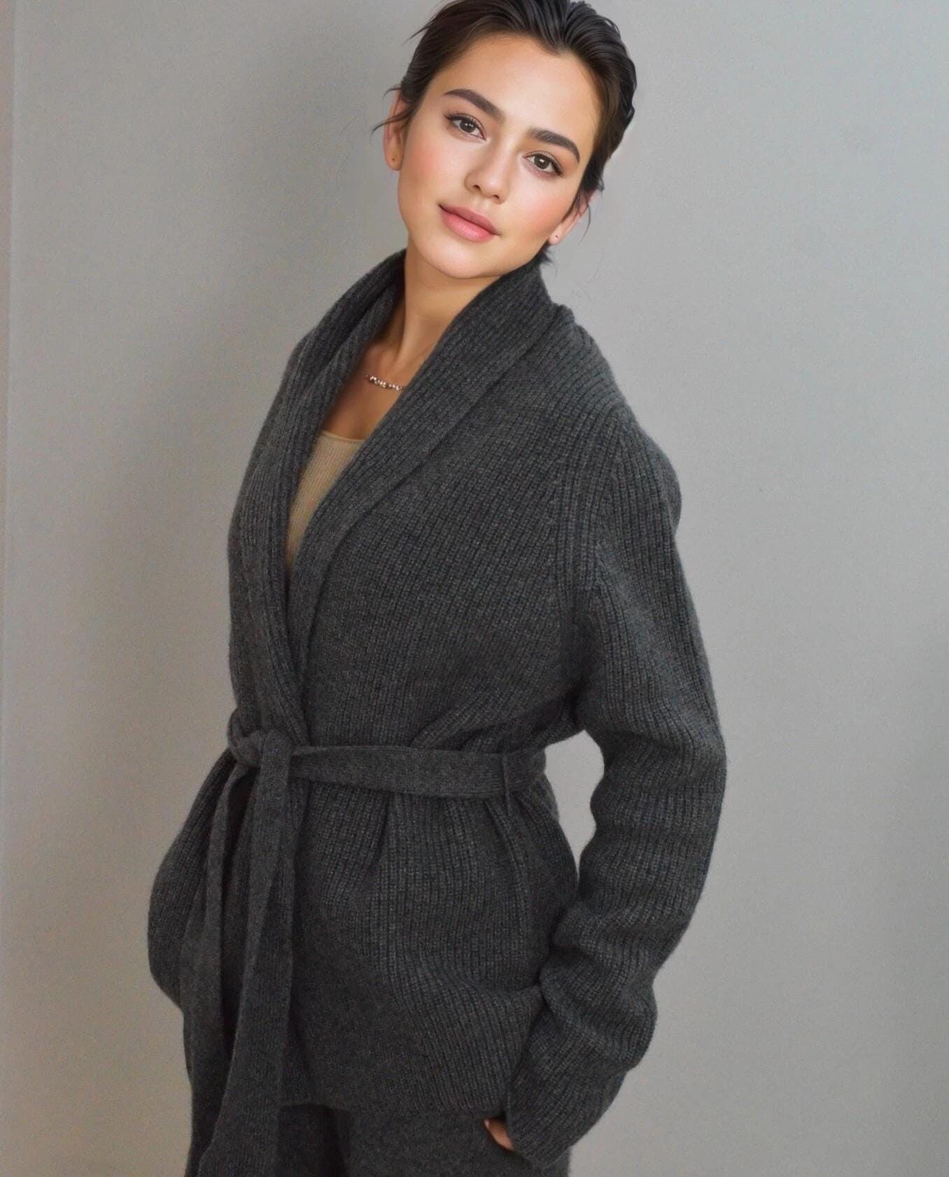 Cashmere-Wool Blend Loungewear Cardigan with Belt