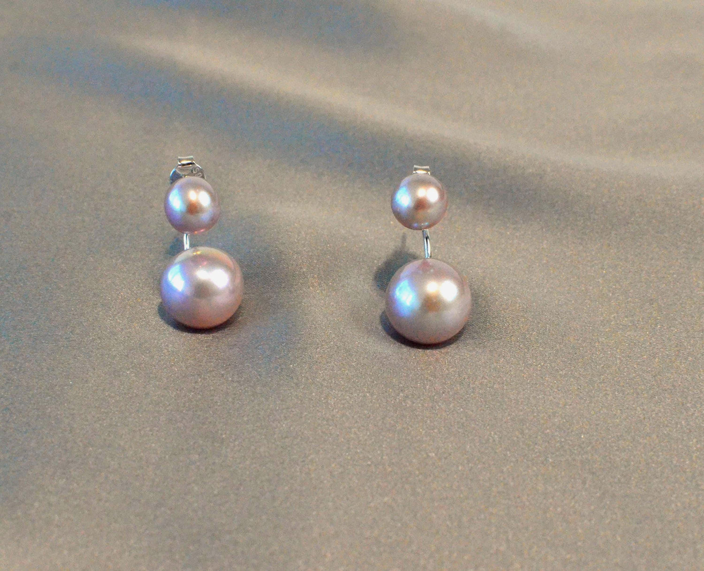 Champagne pink Freshwater Double Pearl Stud Earrings