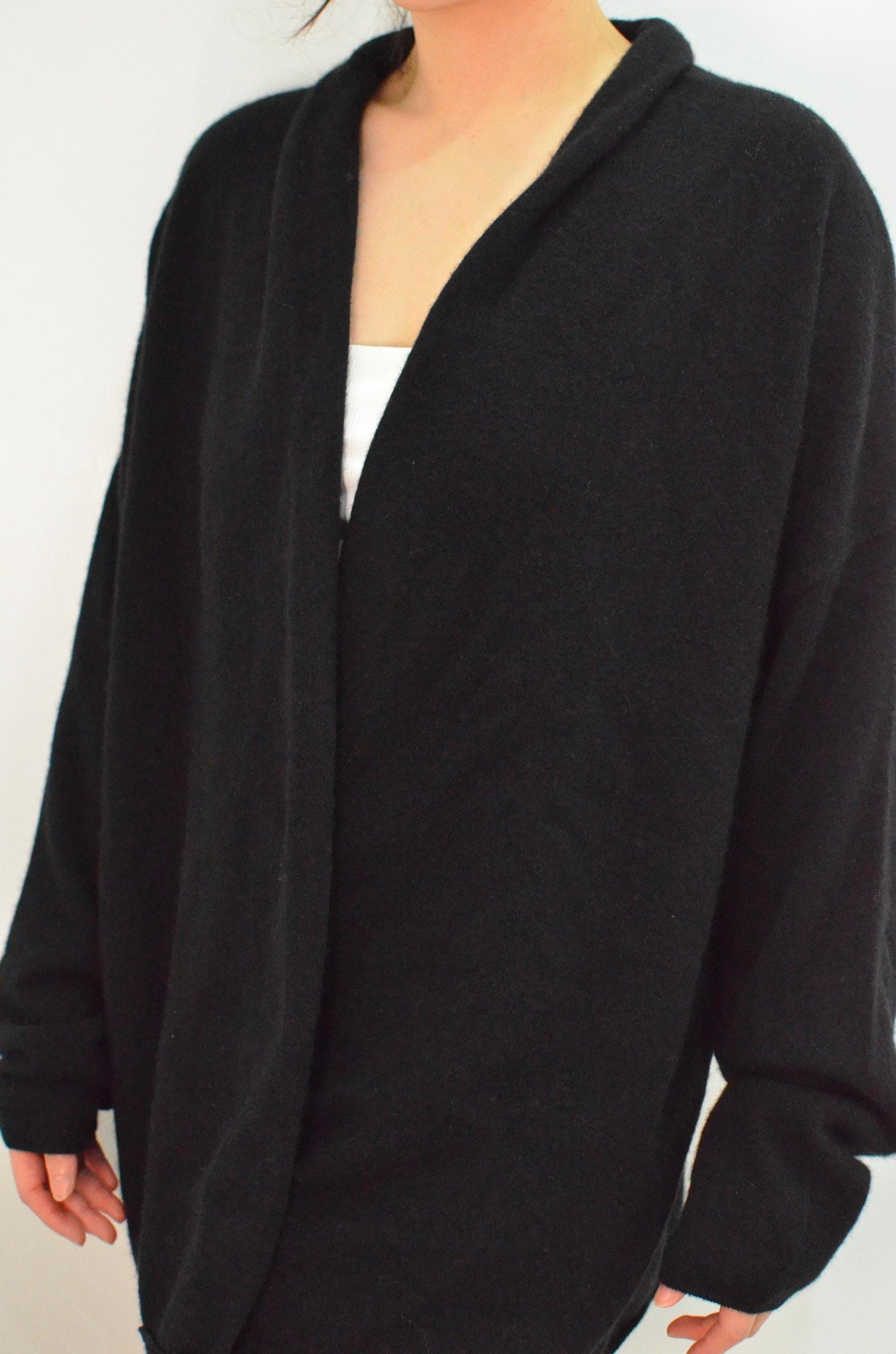 100% Cashmere Cardigan with Belt: Lightweight Bell Sleeves Loungewear