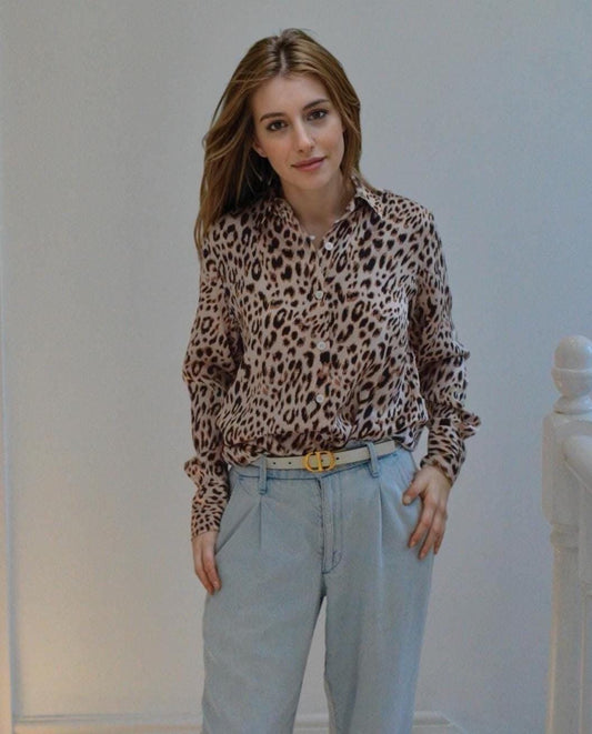 Leopard Print Mulberry Silk Blouse: Wild Elegance, Custom Made