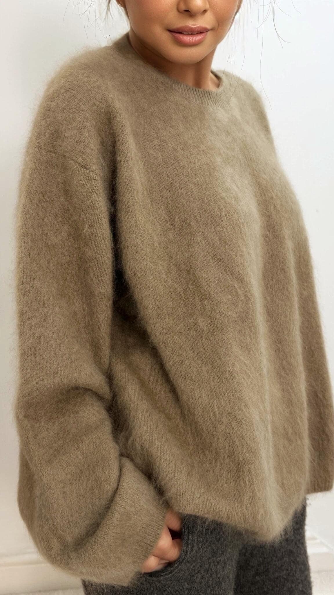 Brushed Cashmere & Wool Blend Fuzzy Sweater