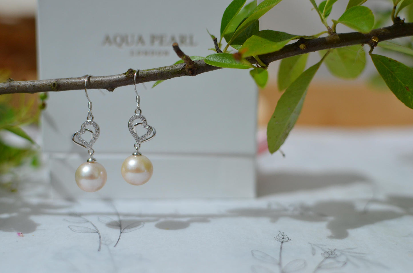 Freshwater Pearl Necklace and Sterling Silver Heart Earrings Set