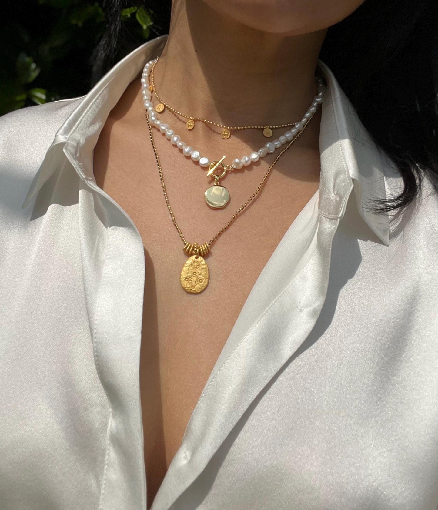 Three Elegant Layered Adjustable Necklace Set, can wear individually.