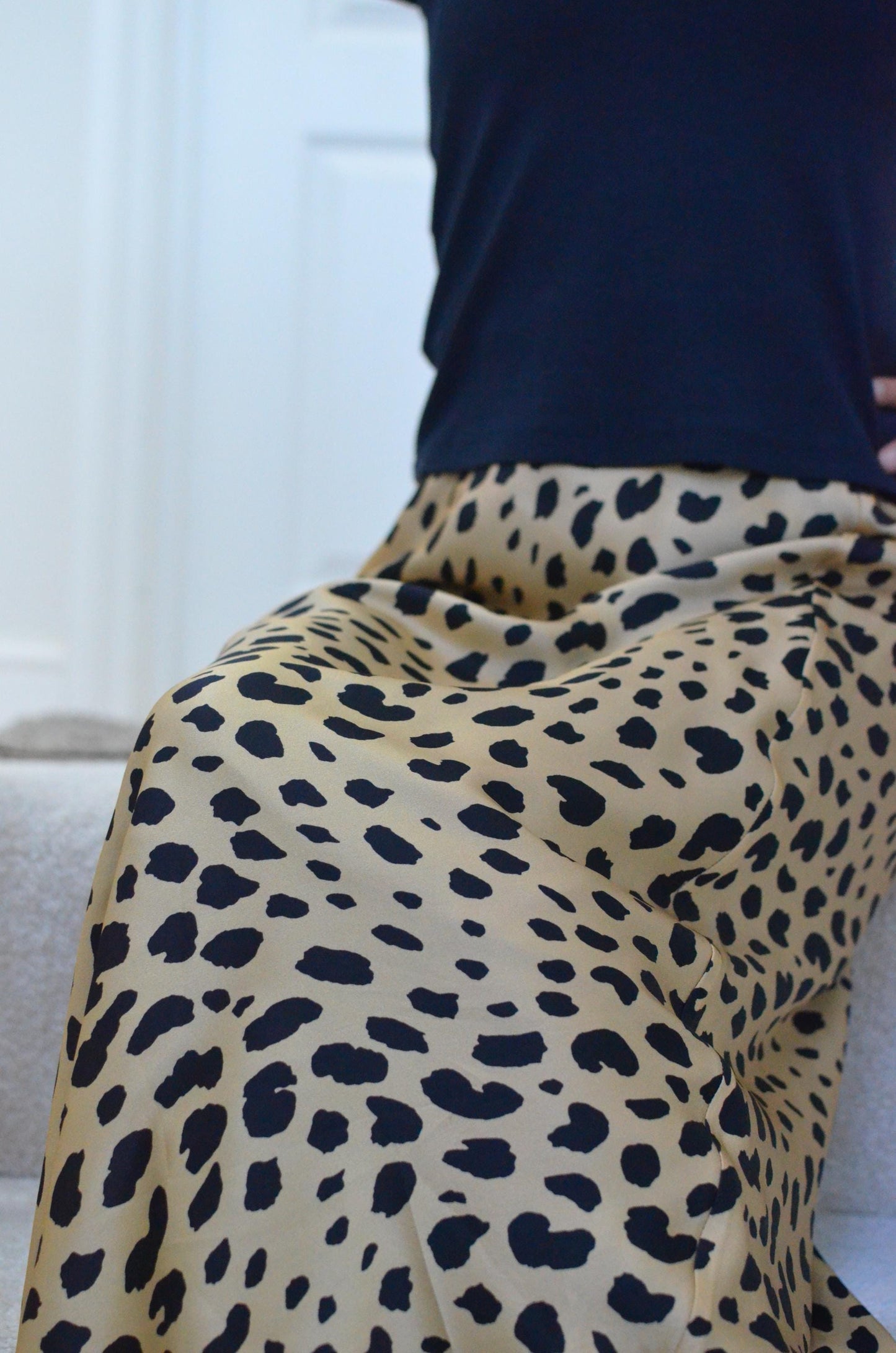 Wild Elegance:Golden beige base with bold black spots Slip Skirt  mulberry silk skirt