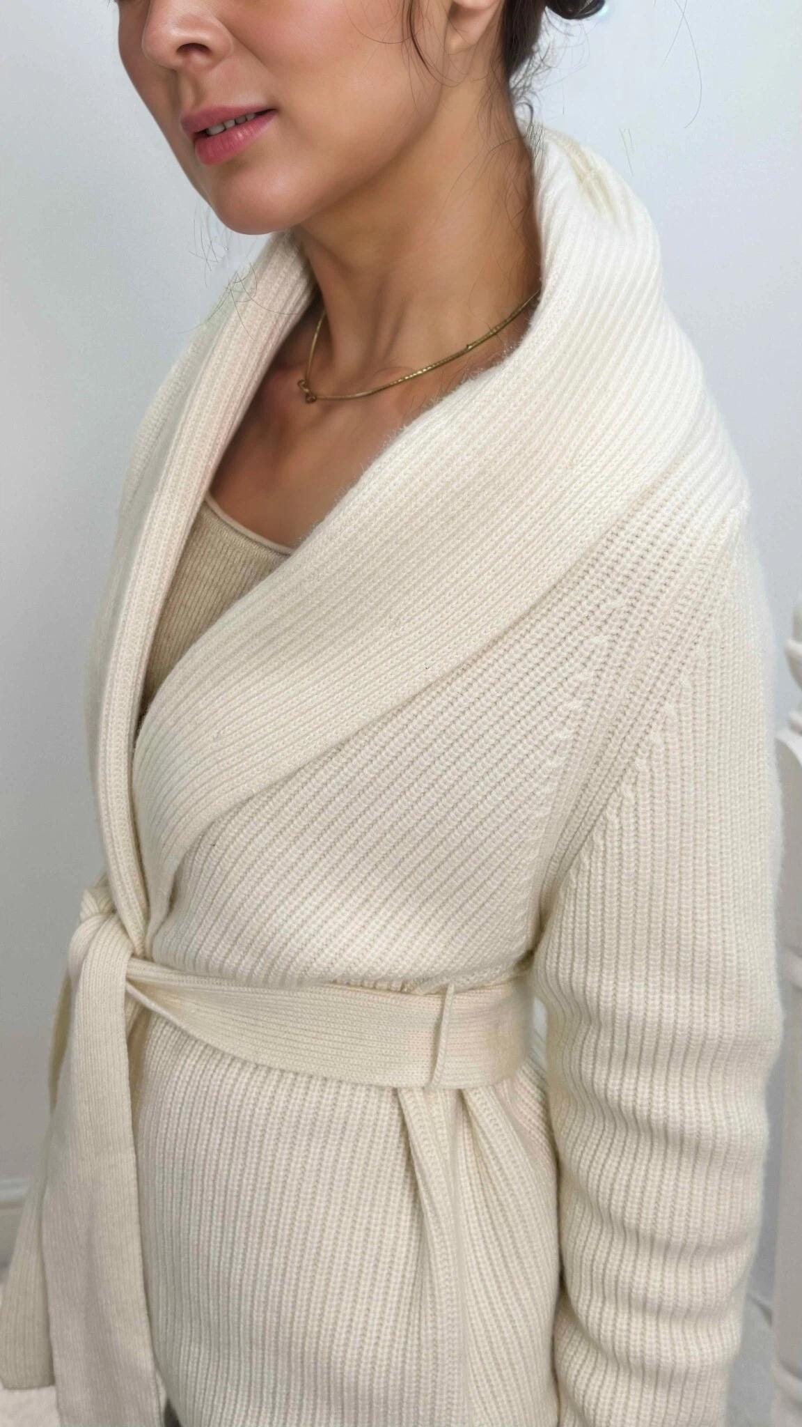 Cashmere-Wool Blend Loungewear Cardigan with Belt