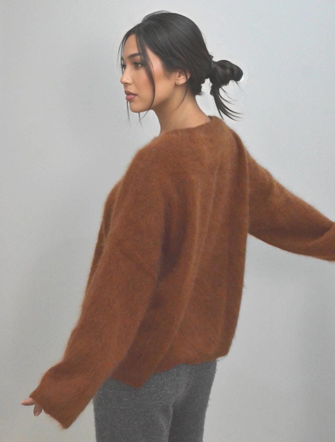 Brushed Cashmere & Wool Blend Fuzzy Sweater