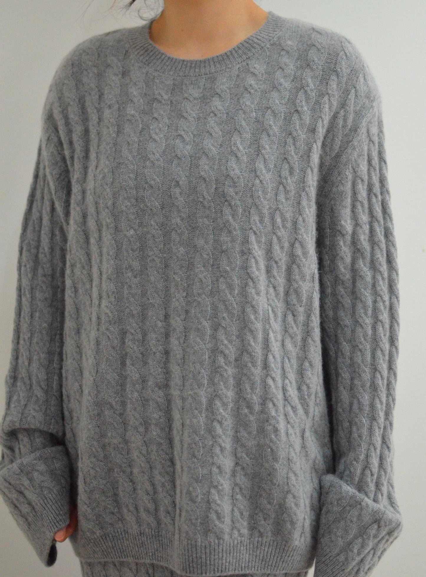 Cashmere Wool Blend Cable Knit Sweater and Pencil Skirt Set