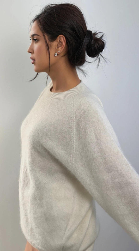 Brushed Cashmere Wool Crewneck sweater pink  white grey