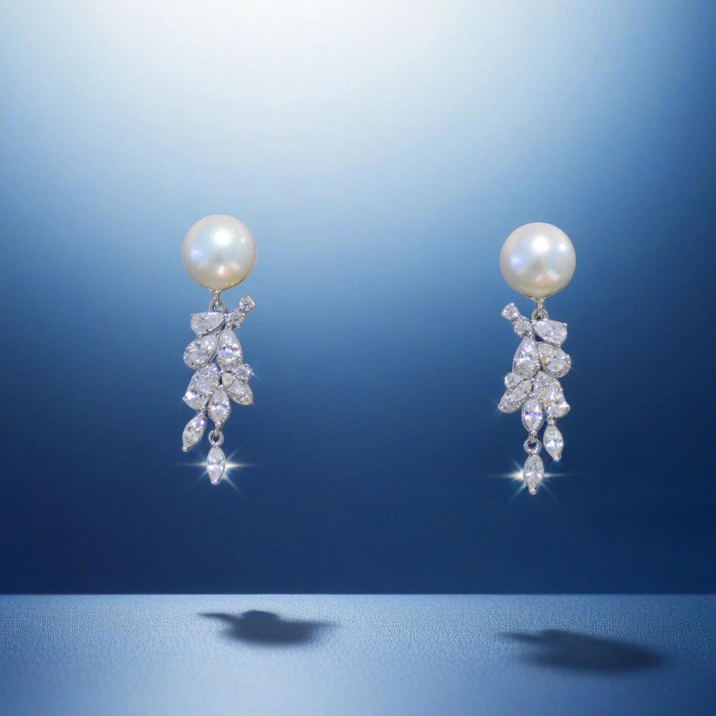Floral CZ Freshwater Pearl Earrings