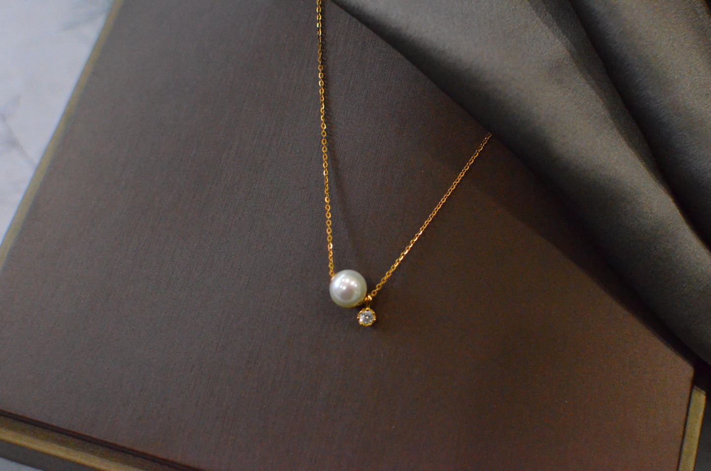 Freshwater Pearl Necklace with Tiny  CZ or diamond  Charm