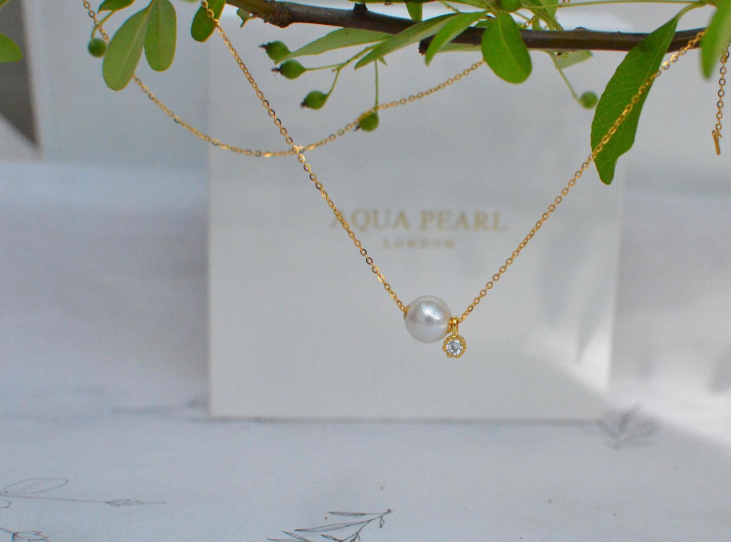 Freshwater Pearl Necklace with Tiny  CZ or diamond  Charm