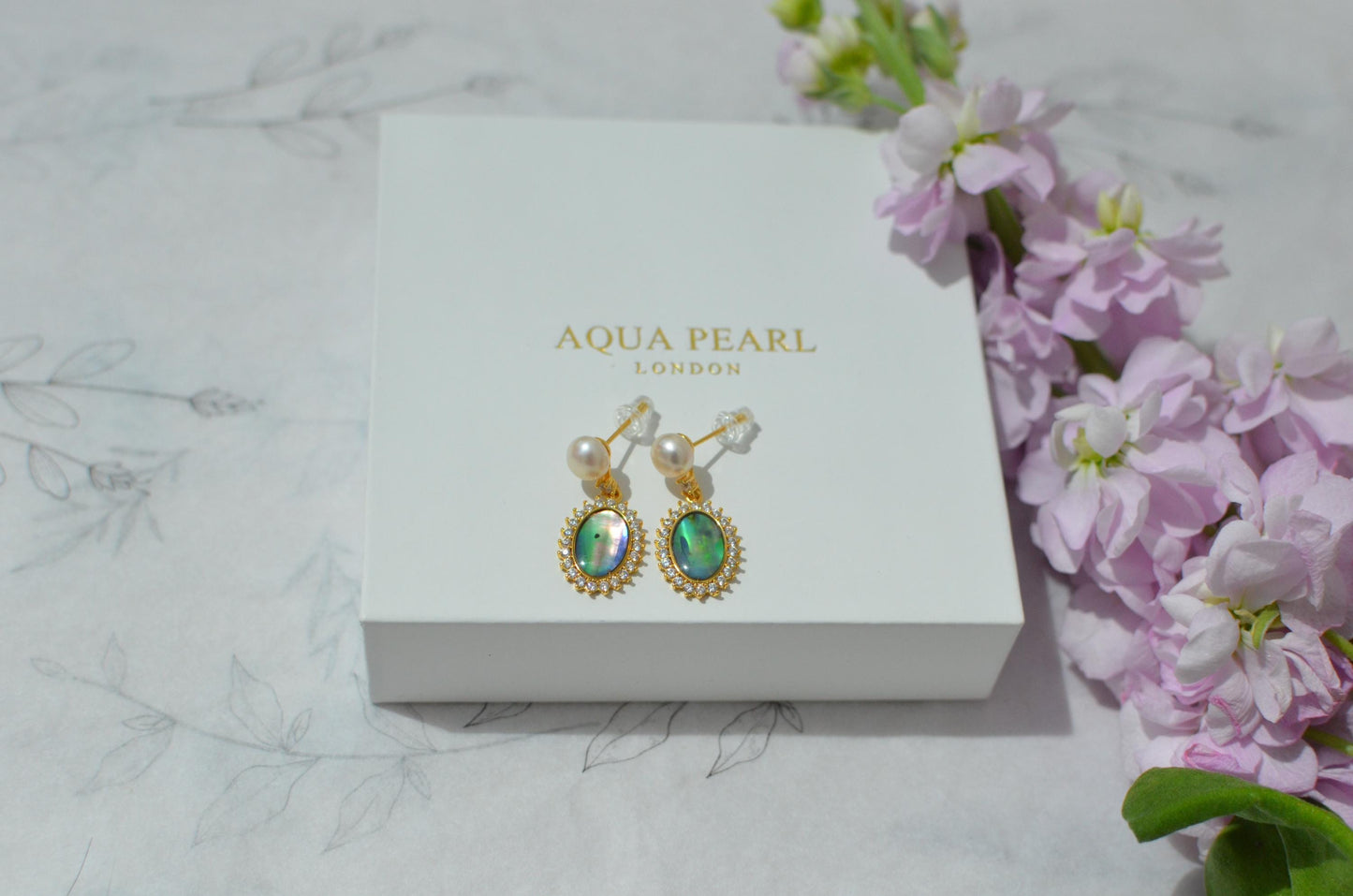 Pearl Abalone Shell Necklace and Earrings Set, Sterling Silver Gold Finish
