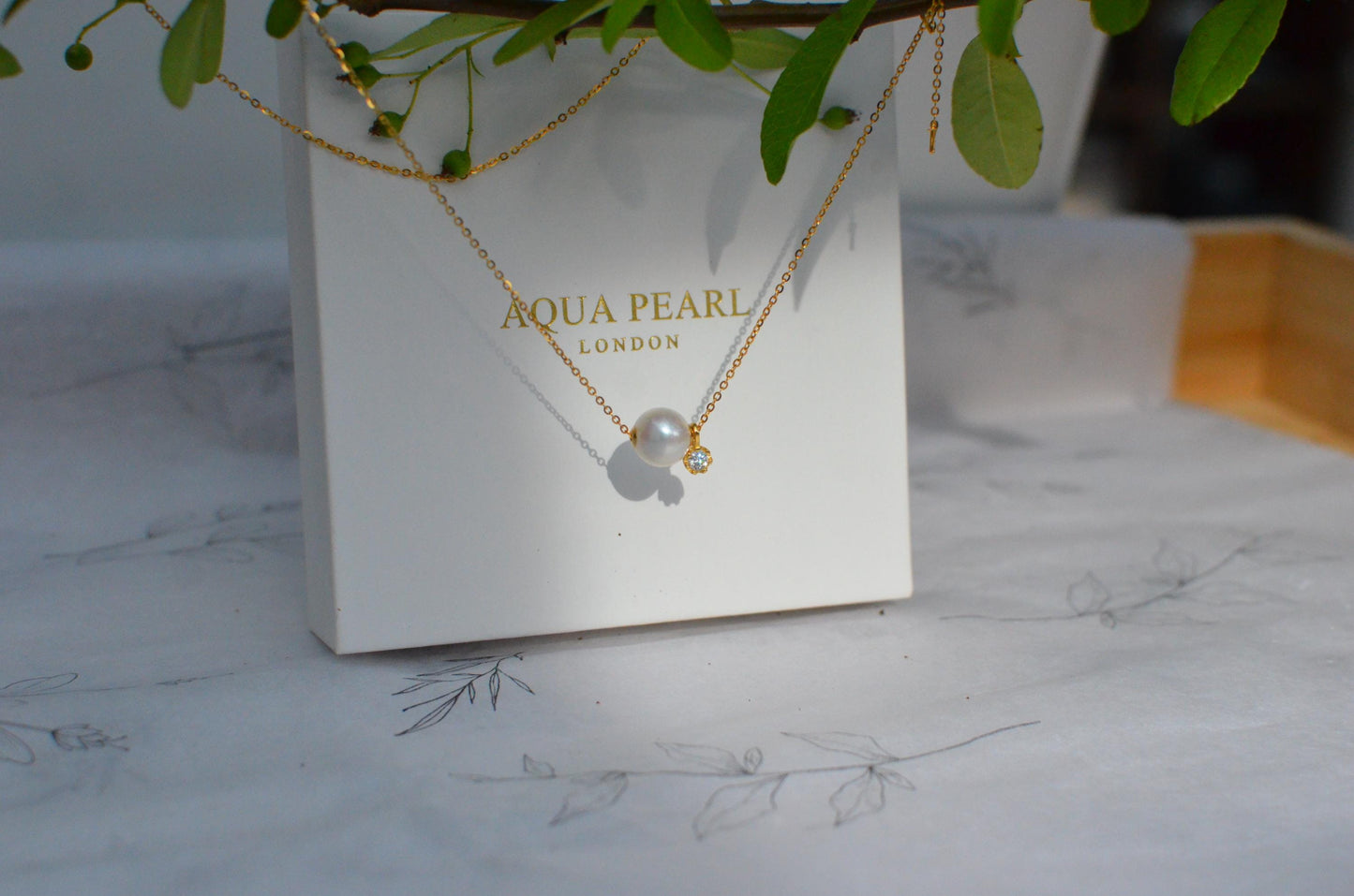 Freshwater Pearl Necklace with Tiny  CZ or diamond  Charm