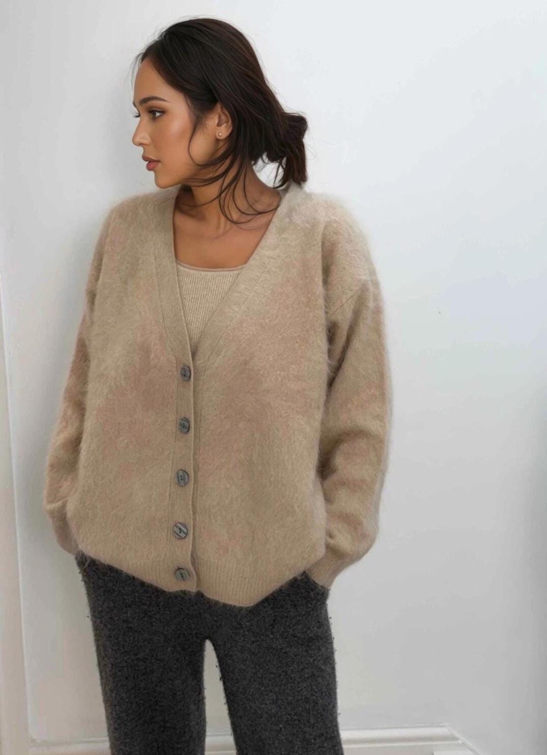 Luxury Brushed Cashmere Cardigan, extra warm and cozy