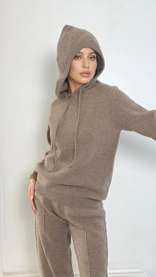 Cashmere and wool blend rribbed hoodie extra soft
