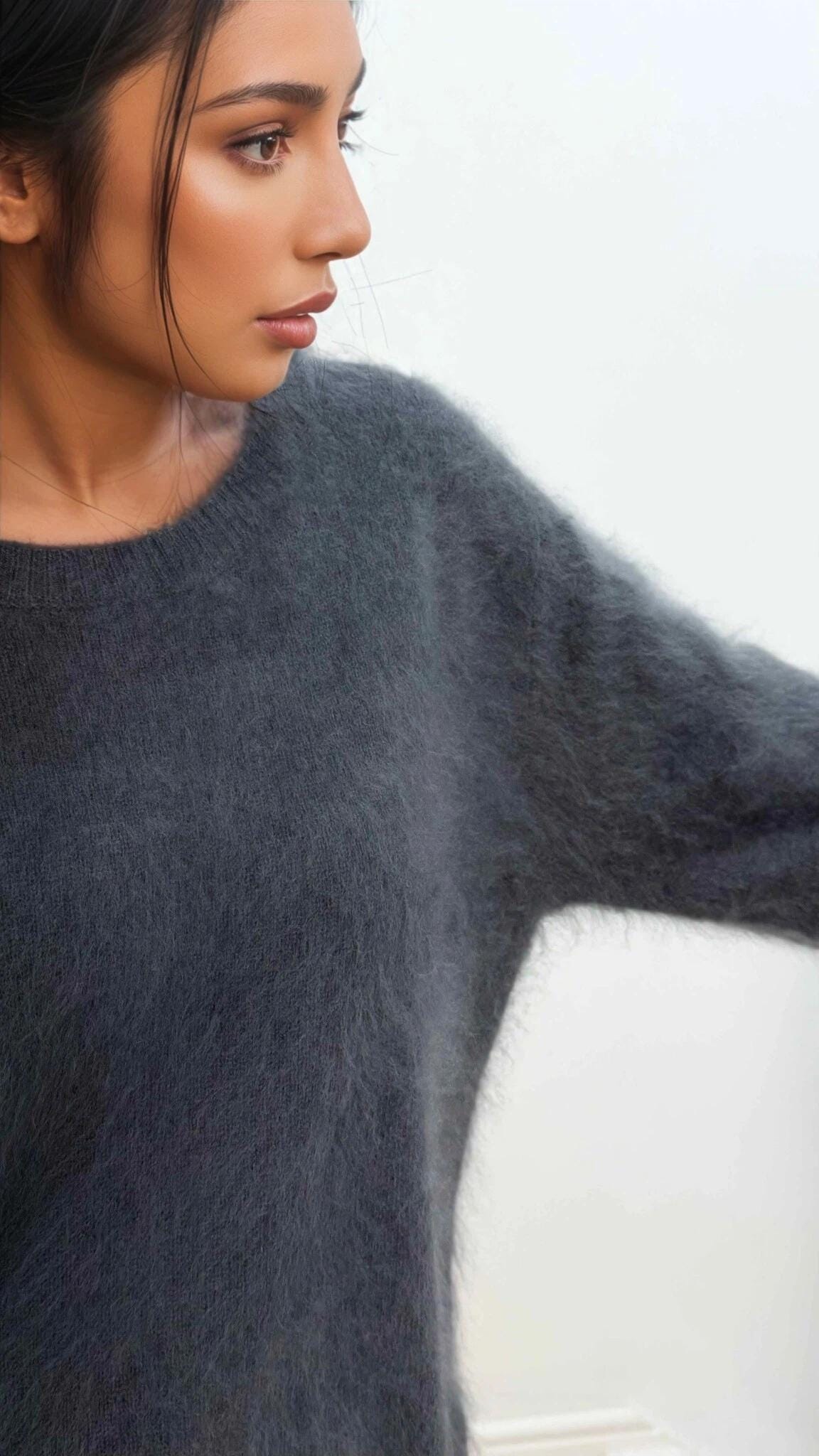 Brushed Cashmere & Wool Blend Fuzzy Sweater