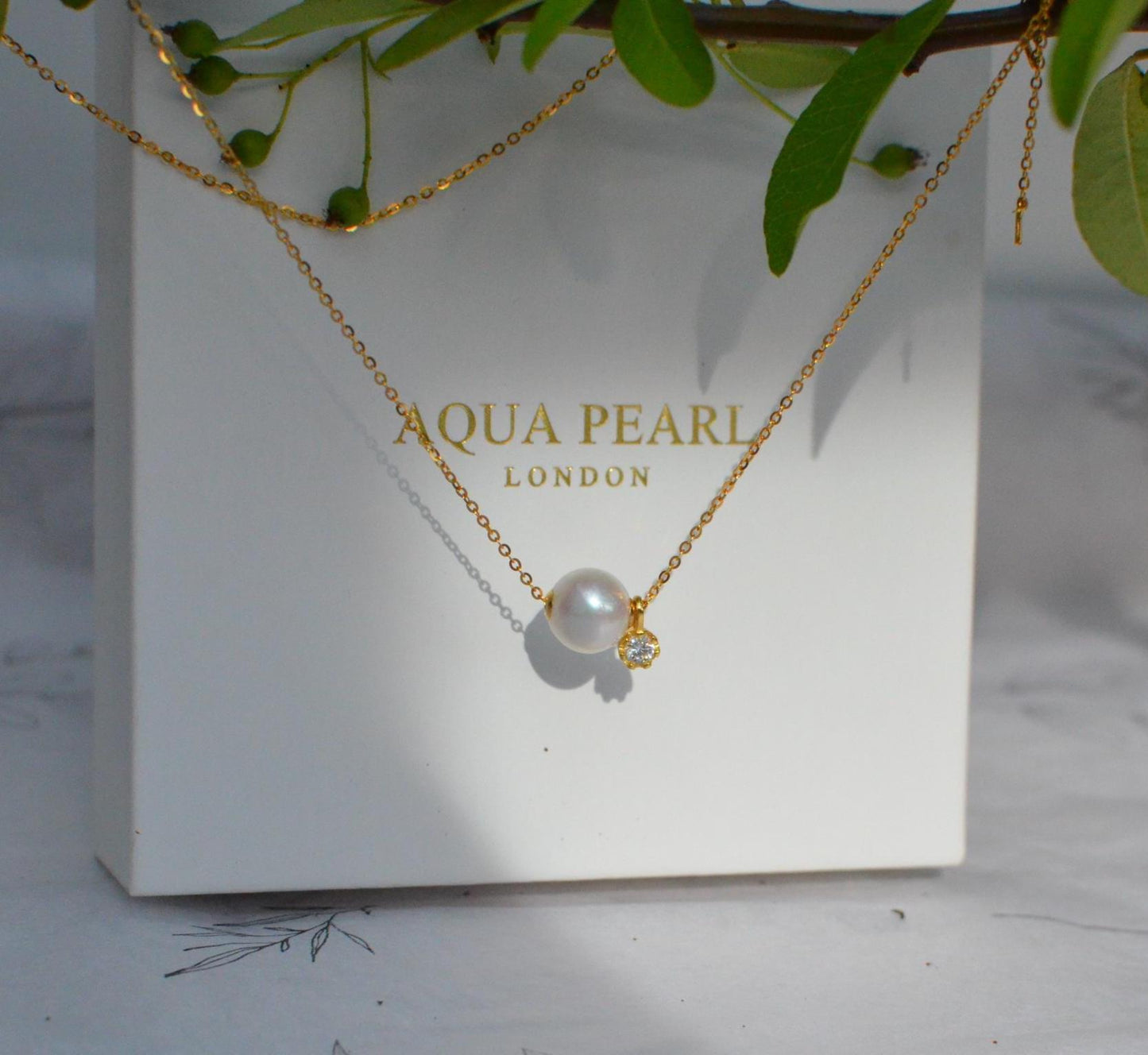 Freshwater Pearl Necklace with Tiny  CZ or diamond  Charm