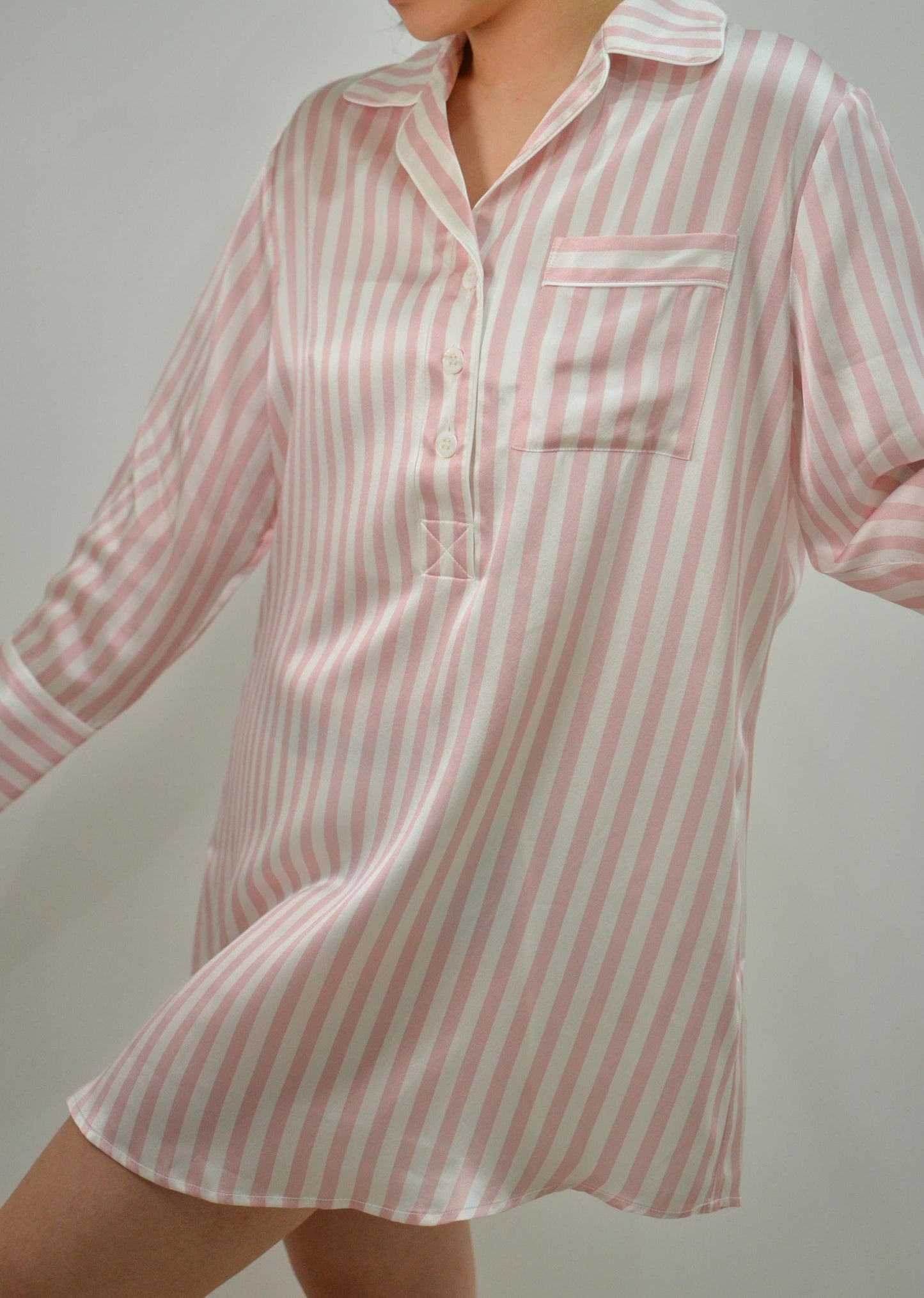 Mulberry Silk Striped Shirt Dress: 6A Grade Luxury Sleepwear