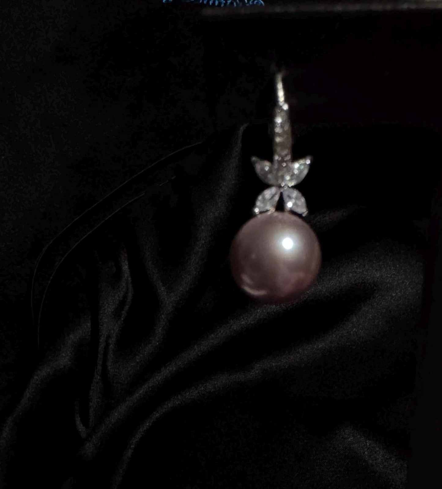 Lavender Pearl Drop Earrings Sterling Silver & CZ Floral Design