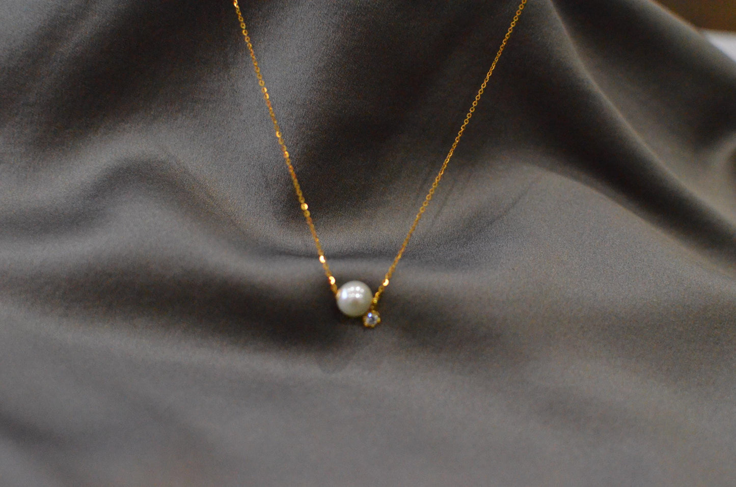 Freshwater Pearl Necklace with Tiny  CZ or diamond  Charm