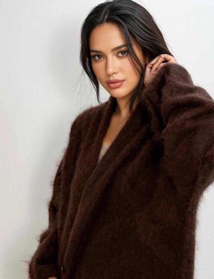 Luxury Brushed Cashmere Cardigan with Single Button extra warm and cozy