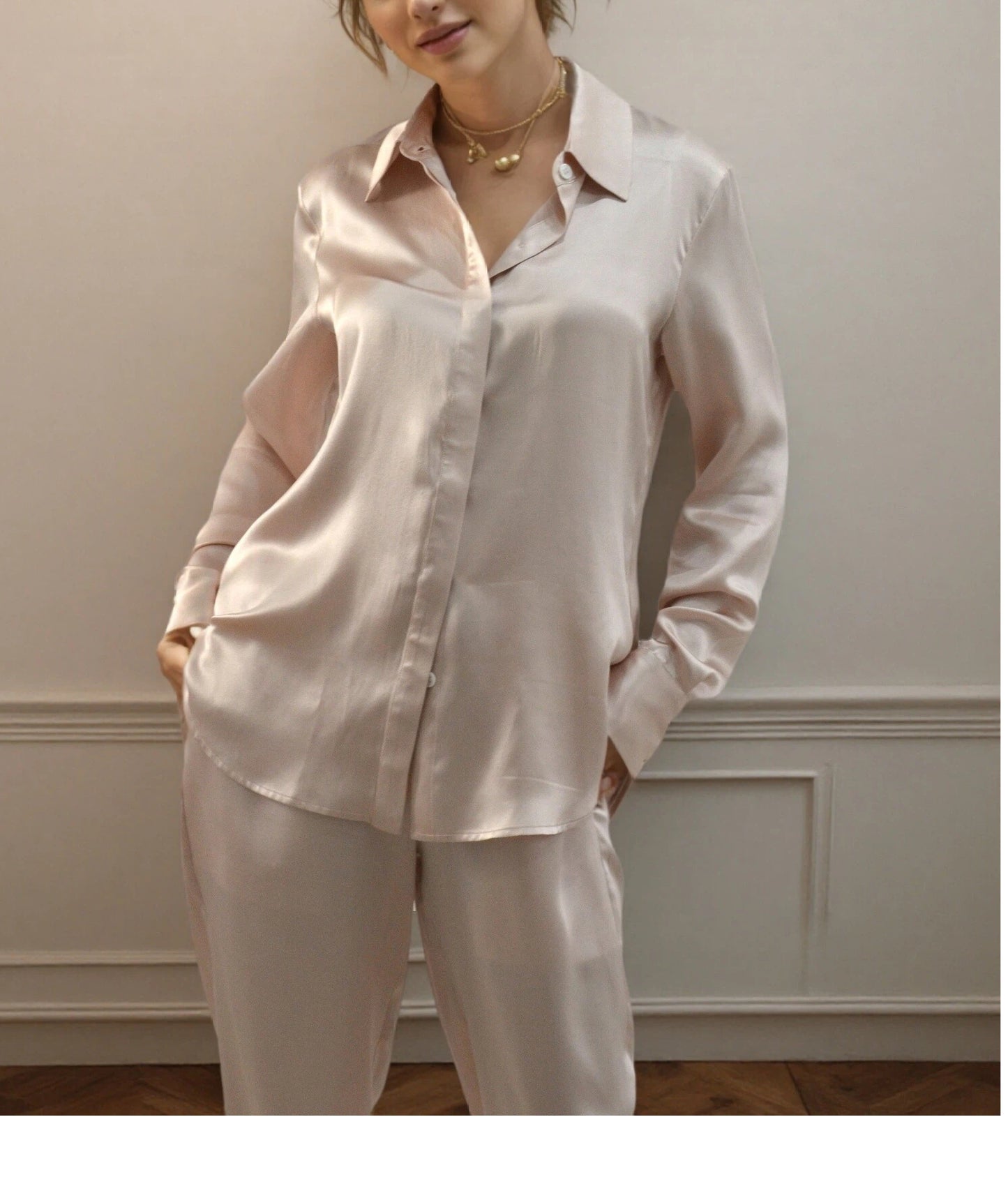 19 Momme Mulberry Silk loungewear set  Button Down Shirt & Pants set