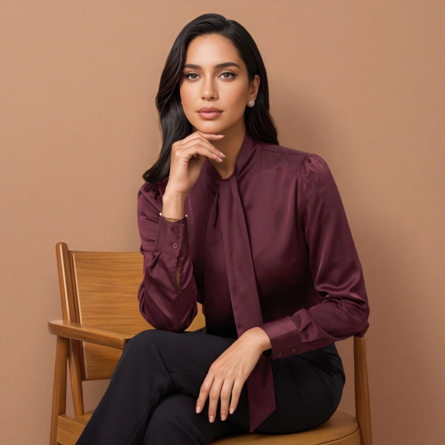 Elegant Mulberry Silk Bow Blouse