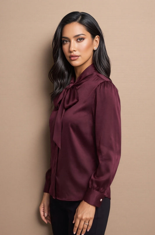 Elegant Mulberry Silk Bow Blouse