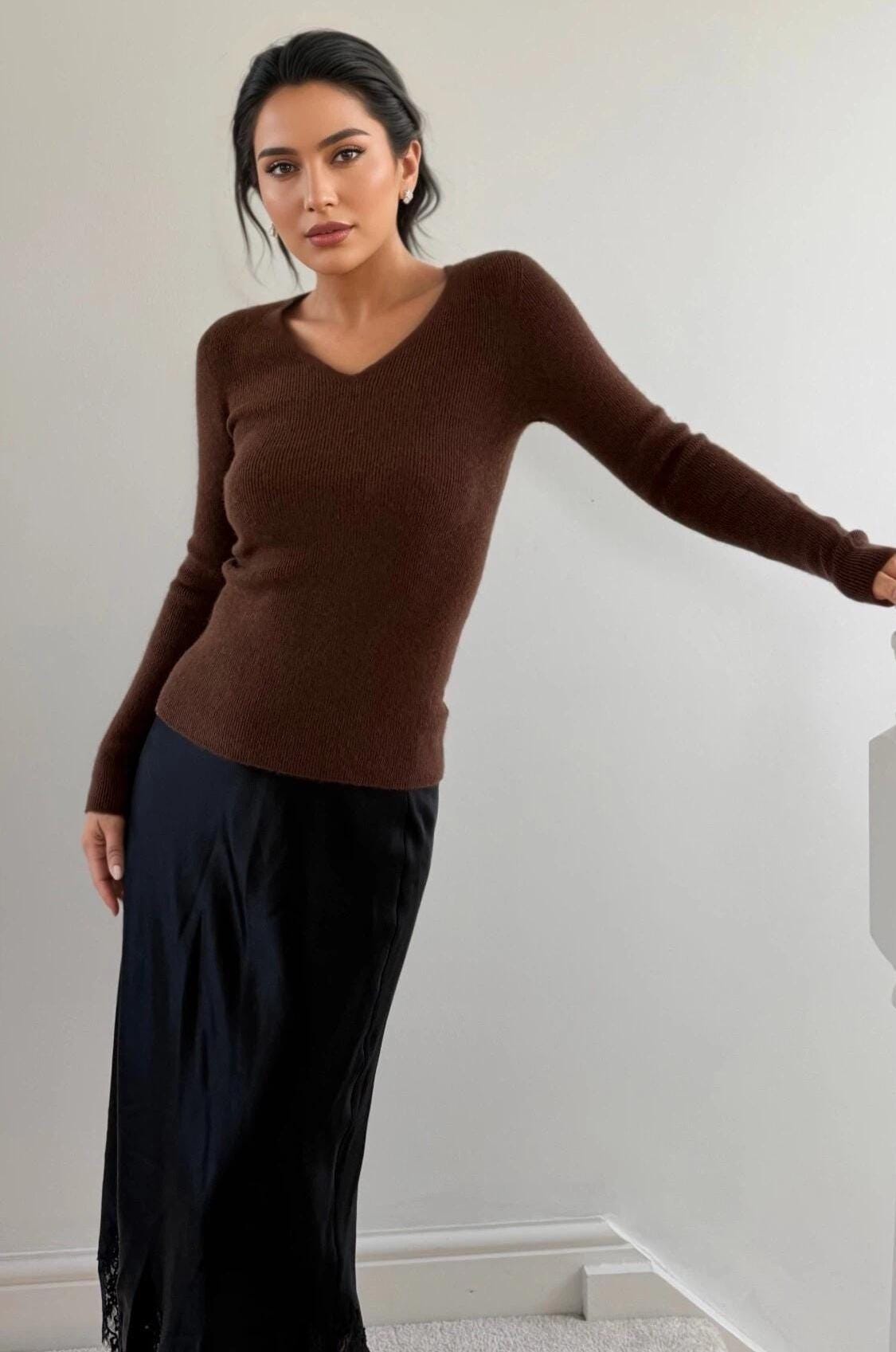 100% Pure Cashmere Slim-Fit Vneck Layering Sweater