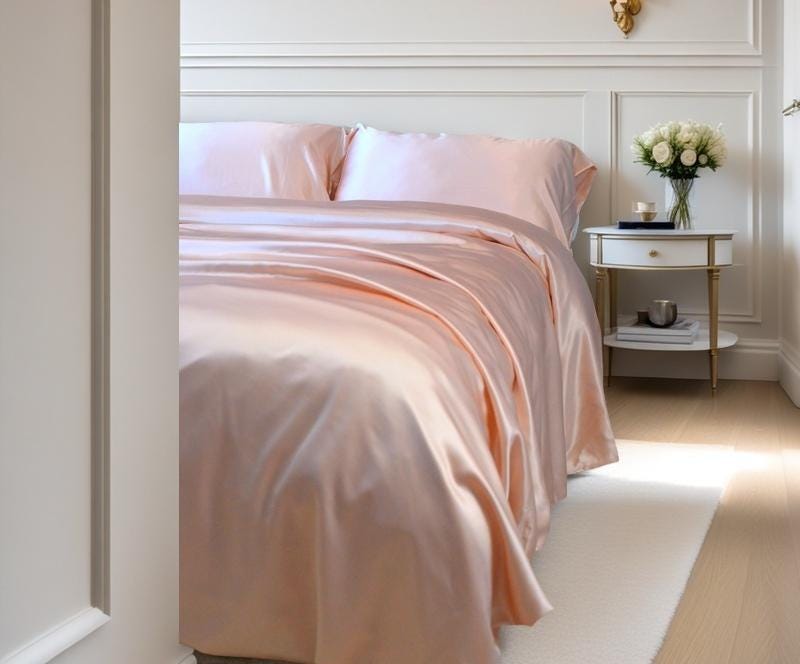 Pink & White Mulberry Silk Duvet Cover Set: 25 Momme Luxury Bedding