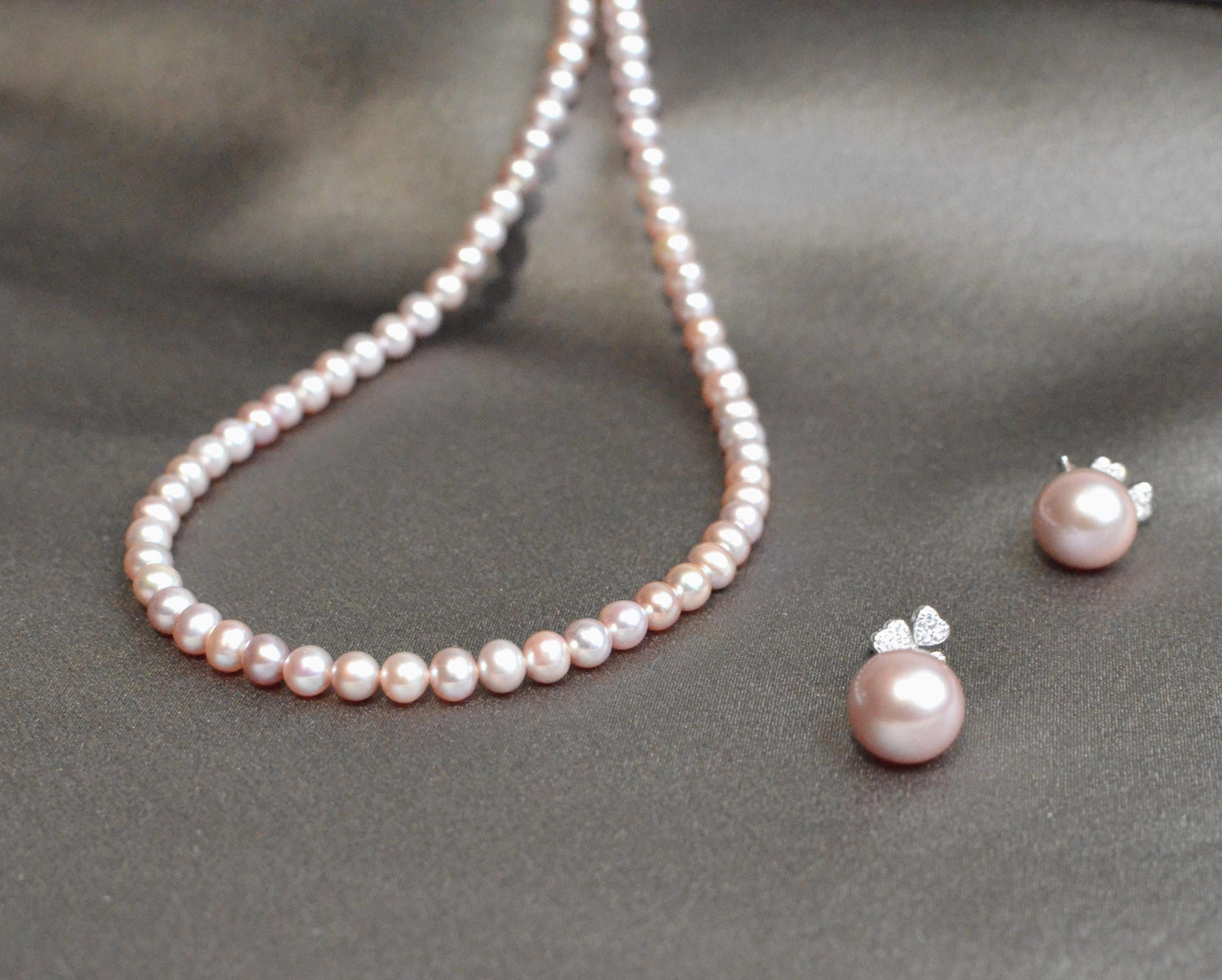 Champagne Rose Pearl Jewelry Set pearl necklace and or earrings