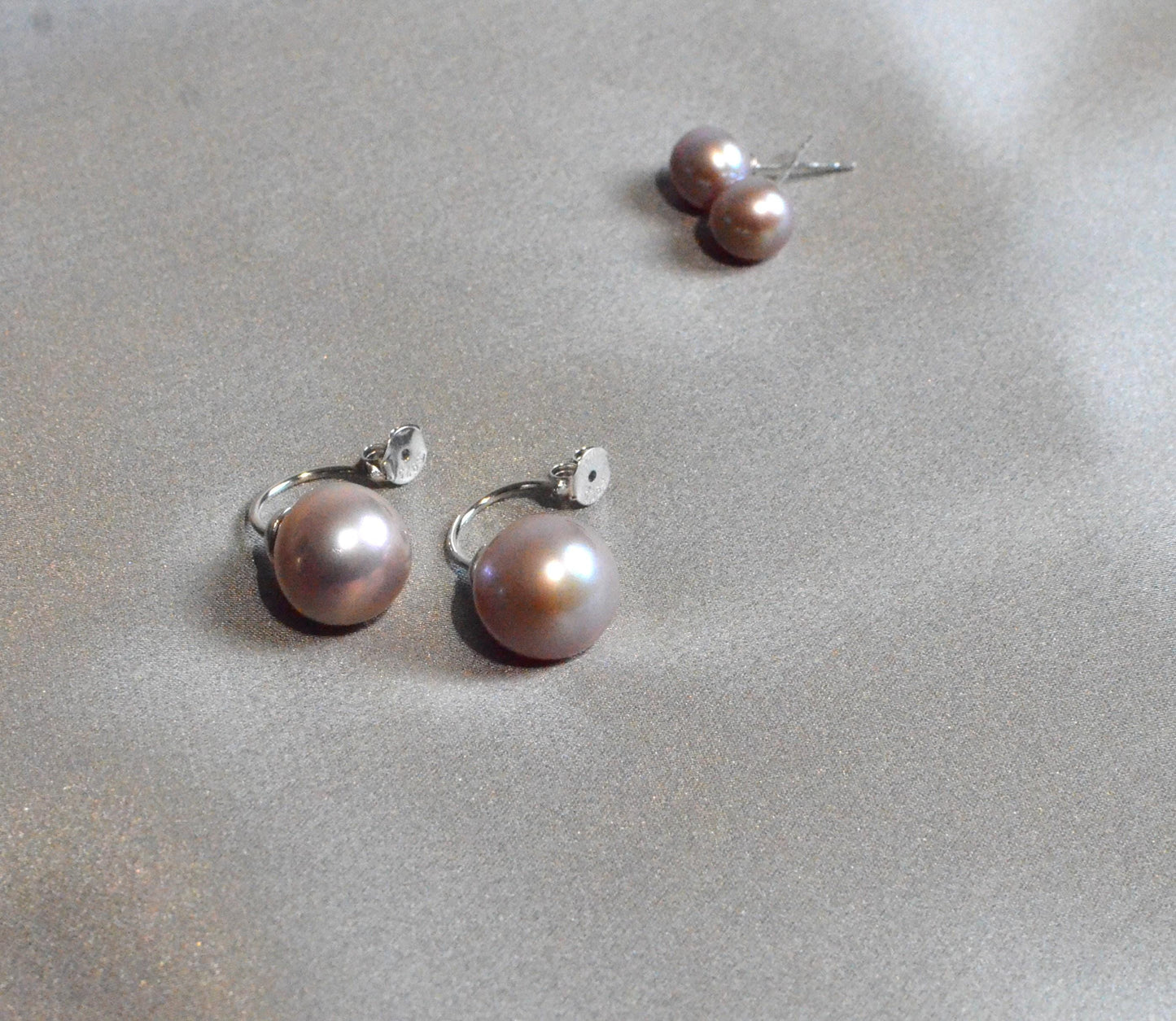 Champagne pink Freshwater Double Pearl Stud Earrings