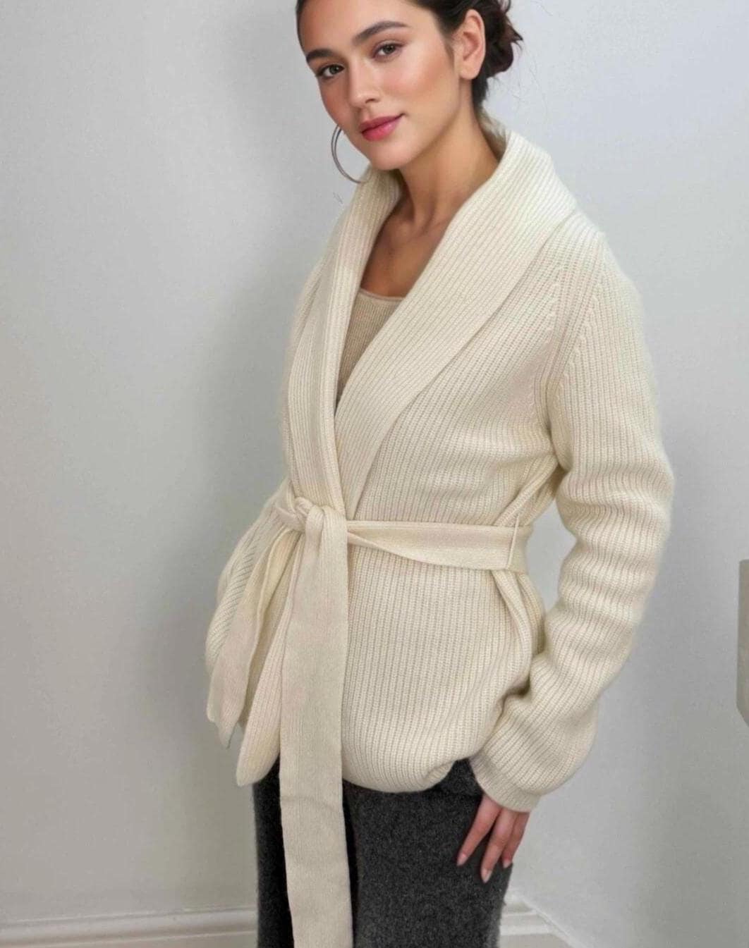 Cashmere-Wool Blend Loungewear Cardigan with Belt