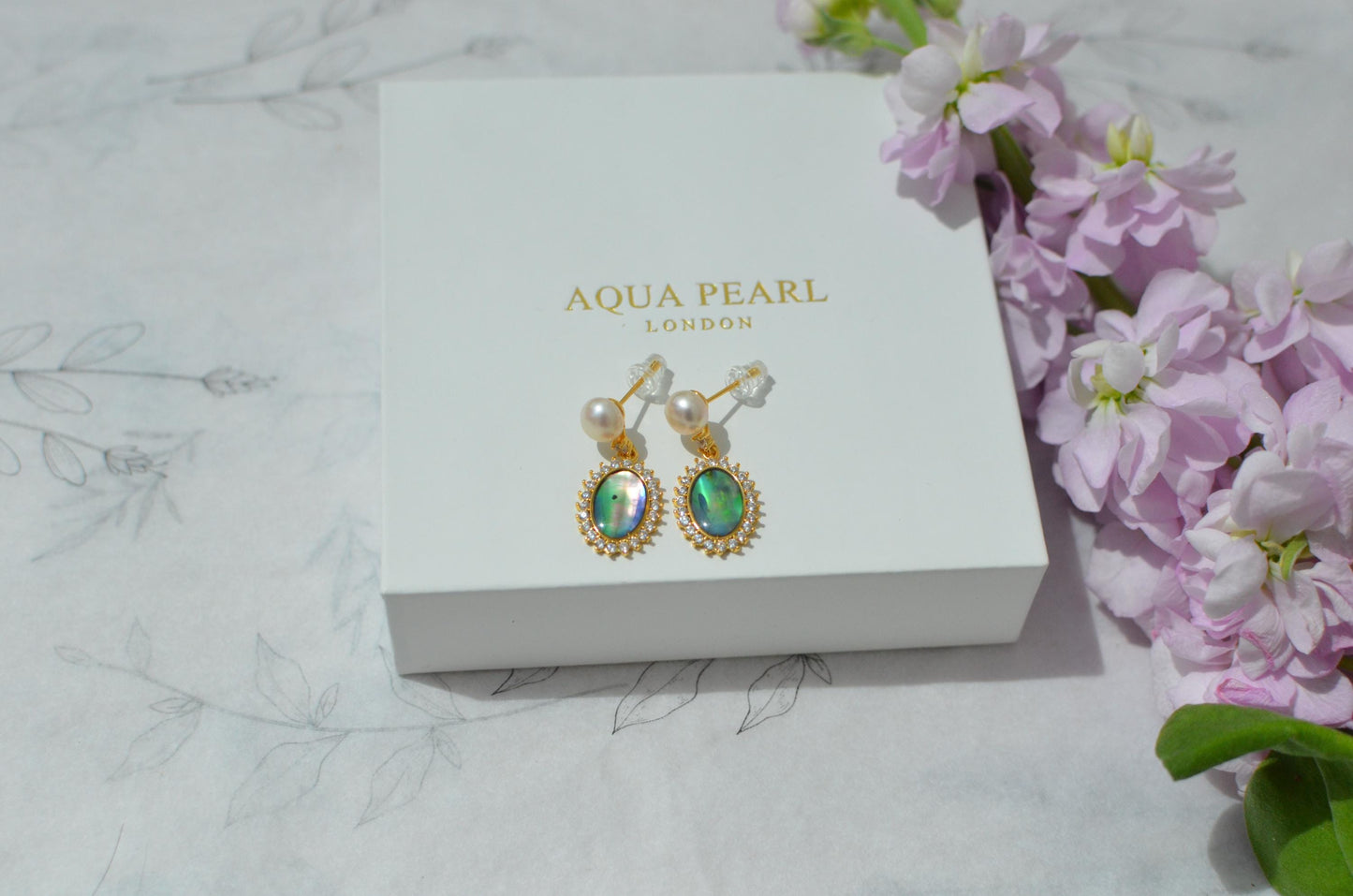 Pearl Abalone Shell Necklace and Earrings Set, Sterling Silver Gold Finish