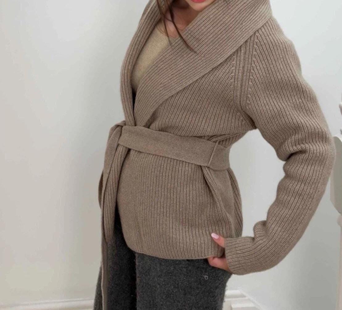 Cashmere-Wool Blend Loungewear Cardigan with Belt